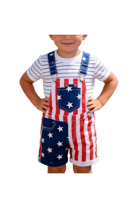 Toddler Boy 4th of July Romper Overalls Casual Sleeveless Stripe Graphic Jumpsuit Bib Pants
