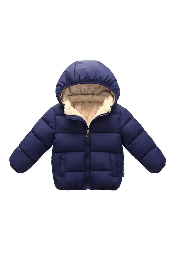 Toddler Boy Down Jacket Solid Lined Padded Hooded Zip Up Puffer Jacket Cozy Kids Windbreakers Clothes