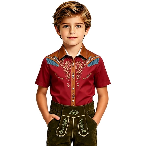 Byoo Toddler Boy Embroidered Button Down Shirt Summer Short Sleeve Boho Button-Up Shirt Loose Fit Classic Top
