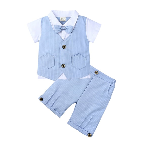 Byoo Toddler Boy Formal Suit Set Solid Vest Button-Front Shirt Shorts Bow Tie Cloth Set Party Wedding Sets for Children