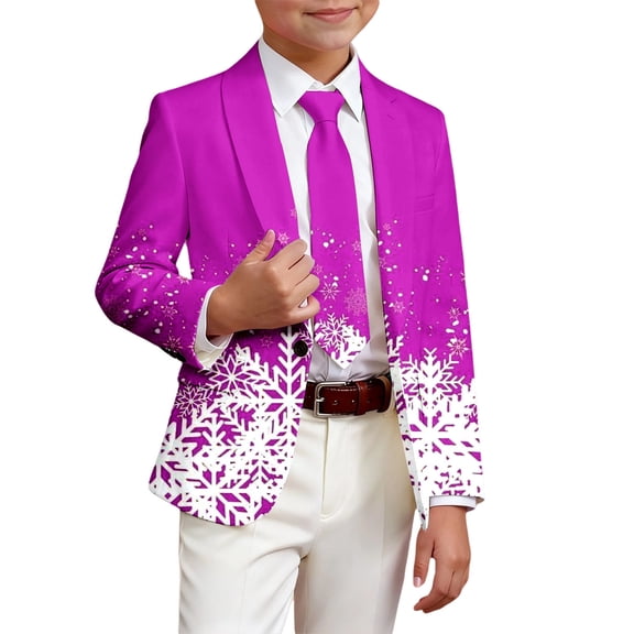 Byoo Toddler Boy Jacket Christmas Snowflake Print Full Sleeved Lapel Formal Blazer Cardigan Xmas Holiday Kids Coat