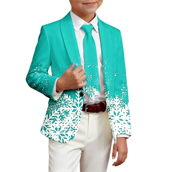 Byoo Toddler Boy Jacket Christmas Snowflake Print Full Sleeved Lapel Formal Blazer Cardigan Xmas Holiday Kids Coat