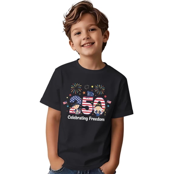 Byoo Toddler Boy Patriotic T-Shirt America's 250th Anniversary Short Sleeve Graphic Tee Top Independence Day Comfortable Shirts, 2-3 Years