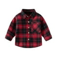 thumbnail image 1 of Byoo Toddler Boy Plaid Graphic Shirt Pocket Full Sleeved Button Down Tshirt Child Casual Top,Red, 1 of 4
