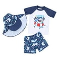 thumbnail image 1 of Byoo Toddler Boy Shark Print Swim Set with Sun Hat Short Sleeve Raglan Rash Guard Swim Trunks Clothing Set Beach Outfits, 1 of 7