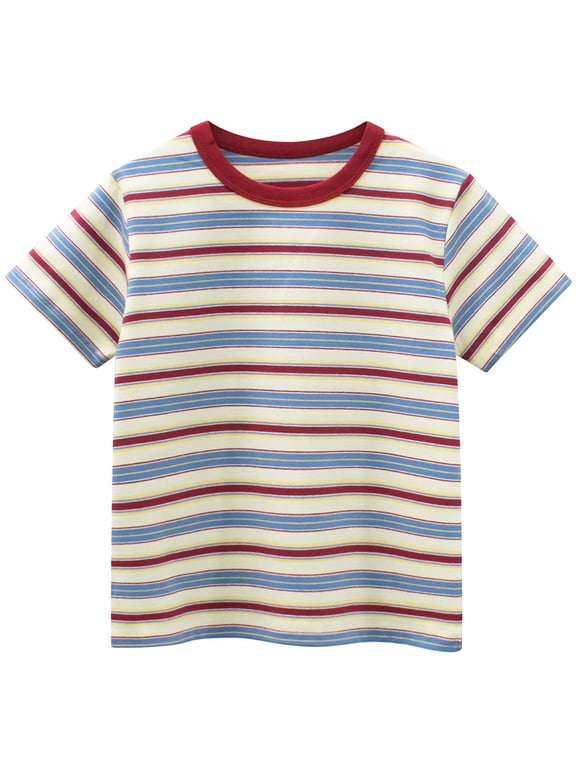 Toddler Boy Striped Print Crew Neck T Shirt Short Sleeve Casual Daily Kids Tops
