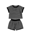 thumbnail image 1 of Byoo Toddler Boy Striped Print Outfit Set Two-Piece Short Sleeve Crop Top Shorts Casual Clothes Set, 1 of 6