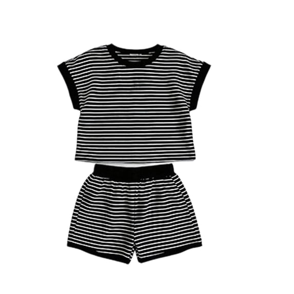 Byoo Toddler Boy Striped Print Outfit Set Two-Piece Short Sleeve Crop Top Shorts Casual Clothes Set