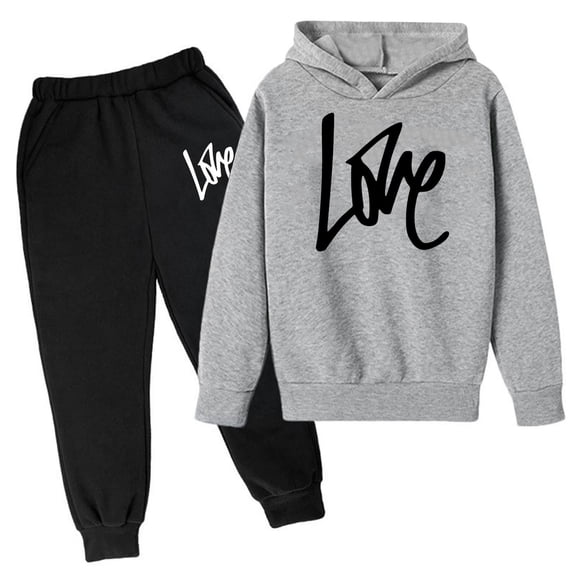 Byoo Toddler Boy Tracksuit Sets Valentine's Day Letter Graphic Hoody Sweatshirt Jogger Pants Loose Fit Sweatsuit Daily Clothing Set
