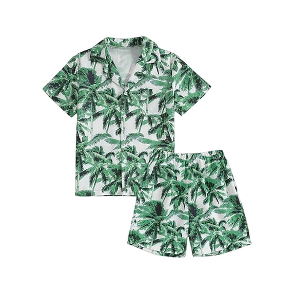 Byoo Toddler Boy Tree Print Short Sleeve Shirt and Short Set Breathable Quick Dry Beach Outfit