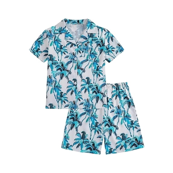 Byoo Toddler Boy Tree Print Short Sleeve Shirt and Short Set Breathable Quick Dry Beach Outfit
