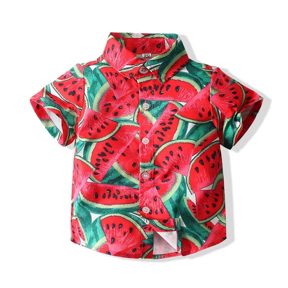 Byoo Toddler Boy Watermelon Print Short Sleeve Shirt Point Collar Button Up Casual Top Breathable Cute Beach Vacation Shirts