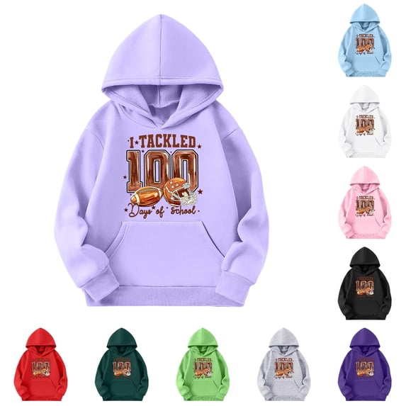 Byoo Toddler Boy's 100 Days Football Tackle Graphic Hoodie Long Sleeve Sports Hooded Sweatshirt Daily Pullover Sweatshirt,Purple