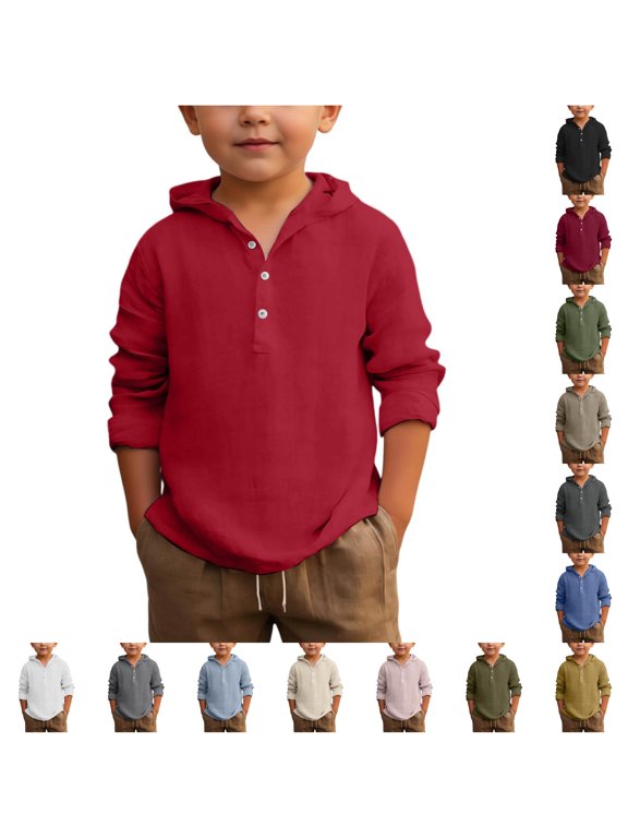 Toddler Boy's Breezy Hoodie Henley Button Long‑Sleeve Hoodies Casual Tops