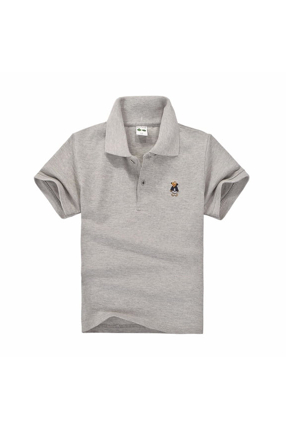 Toddler Boy's Cute Cartoon Dog Embroidered Polo Shirt Short Sleeve Collared Button Placket Casual Tee Shirt Soft Top