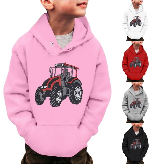 Byoo Toddler Boy's Fun Print Hoodie Long Sleeve Tractor Graphic Pullover Play Casual Hooded Sweatshirt,Pink