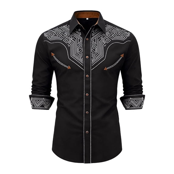 Byoo Toddler Boy's Geometric Line Tribal Embroidered Shirt Lapel Collar Long Sleeve Western Top Oktoberfest Blouse