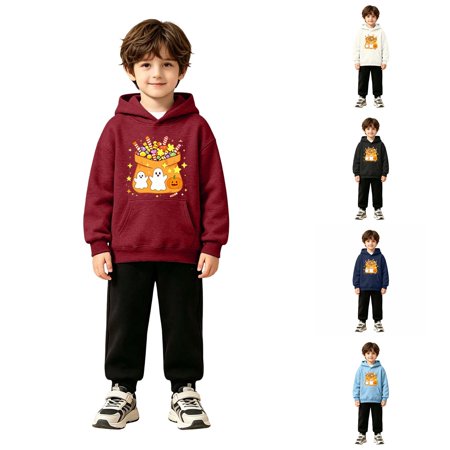 Byoo Toddler Boy's Halloween Hoodie Candy Bag Ghost Pumpkin Print Hooded Sweatshirt Long Sleeve Fall Pullover