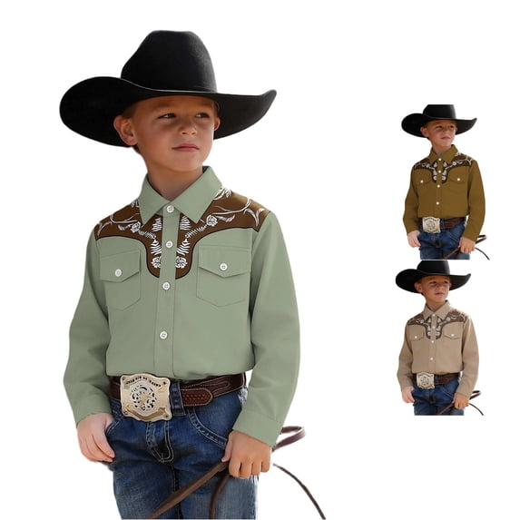Byoo Toddler Boy's Sharp Shirt Western Embroidery Long‑Sleeve Button‑Down Shirts Tops