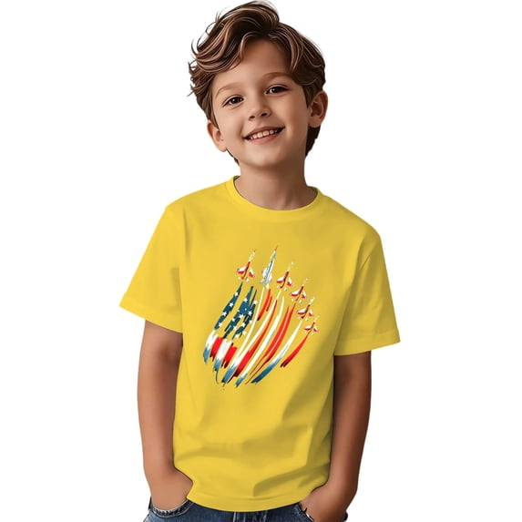 Byoo Toddler Boy's Short Sleeve T Shirt American Flag Jet Print 4th of July Daily Wear Crewneck Tee Shirt