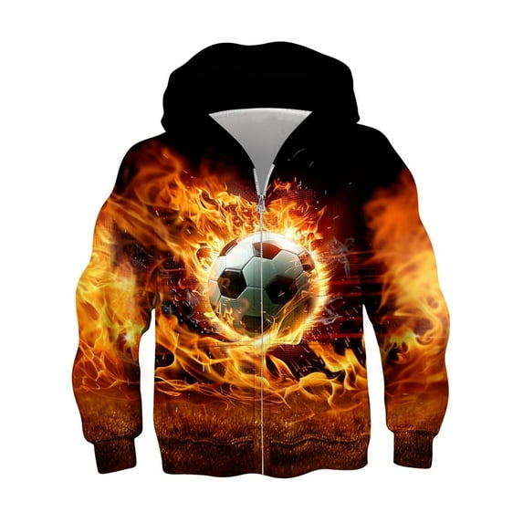 Byoo Toddler Boy's Soccer Graphic Hoodie Long Sleeve Full Zip Fire Print Outerwear Soft Active Top, OTHER