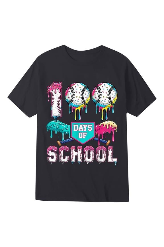 Toddler Boy's Summer Crew Neck Tee Shirt 100 Days Of School Donut Print Casual Short Sleeve Tops