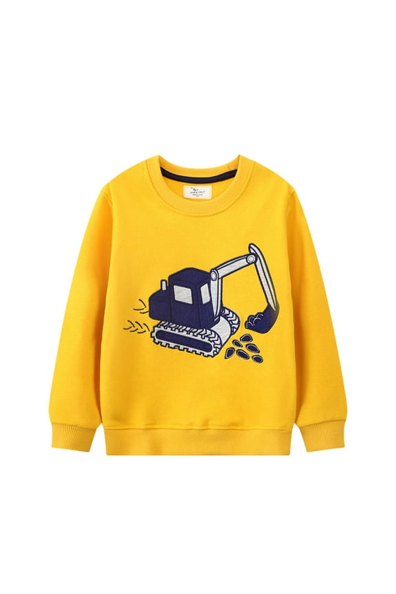 Toddler Boy's Sweatshirt Excavator Print Crew Neck Comfortable Pullover Sweatshirts