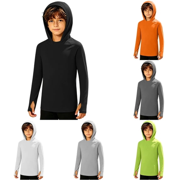 Byoo Toddler Boy's UPF 50+ Summer Athletic Hoodie Solid Long Sleeve Sports Hooded Sweatshirt Hiking Pullover Hoodies,Black