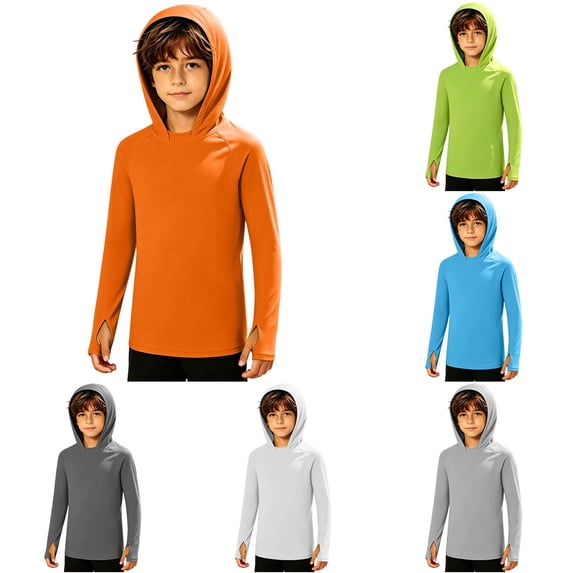 Byoo Toddler Boy's UPF 50+ Summer Athletic Hoodie Solid Long Sleeve Sports Hooded Sweatshirt Hiking Pullover Hoodies,Orange