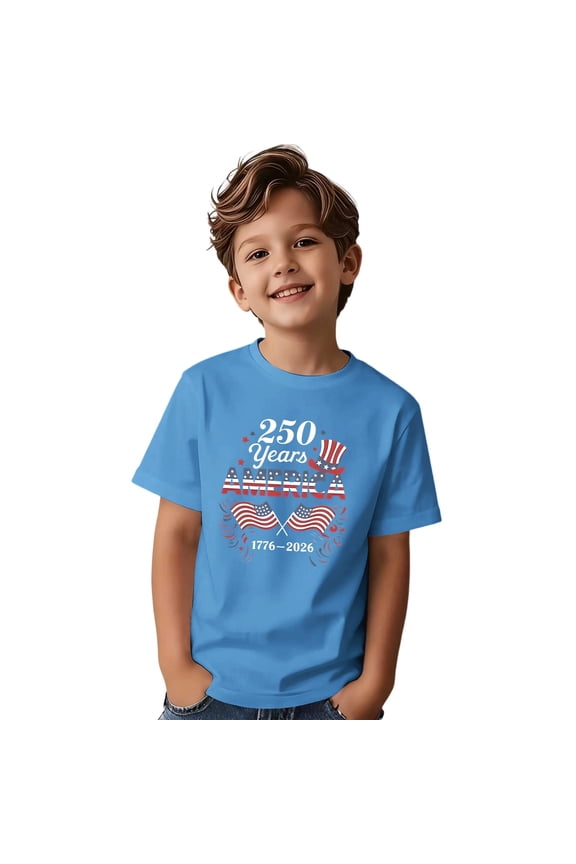 Toddler Boys' 250 Years America 1776-2026 Patriotic T-Shirt USA 250th Anniversary Short Sleeve Tee Independence Day Top, 4-5 Years