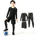 thumbnail image 1 of Byoo Toddler Boys Base Layer Athletic Compression Outfit Solid Shirts Leggings Shorts 3PCS Sweatsuit Soft Daily Tracksuit， Grey, 1 of 5