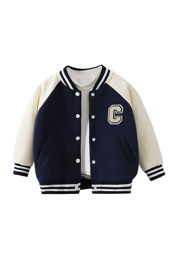 Toddler Boys Baseball Jacket Colorblock Letter Print Button Down Bomber Coat Outerwear Casual Kids Jacket
