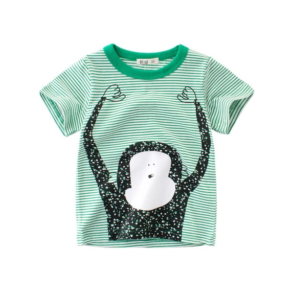 Byoo Toddler Boys Basic Stripe Tee Shirt Gorilla Print Comfy Short Sleeve Pullover Shirt for Kids Coton T Shirts,Green