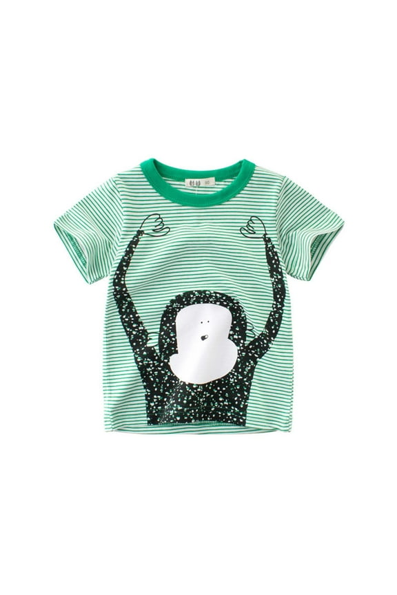 Toddler Boys Basic Stripe Tee Shirt Gorilla Print Comfy Short Sleeve Pullover Shirt for Kids Coton T Shirts,Green