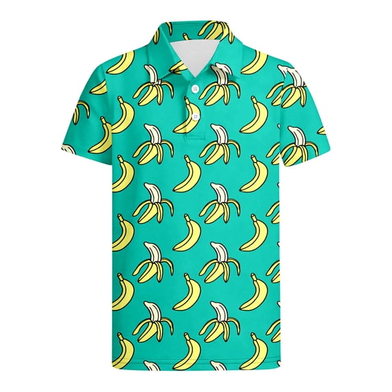 Byoo Toddler Boys Basic Tee Shirt Casual Banana Graphic Short Sleeve Button Summer Polo Shirt Kids T-Shirt, Multicolour