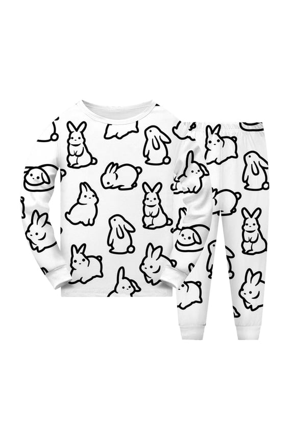 Toddler Boys Bunny Rabbit Graphic Sleepwear Outfit Colouring Long Sleeve Pullover Tee Top Trousers Set Unisex Homewear Set, Sizes 5-6T