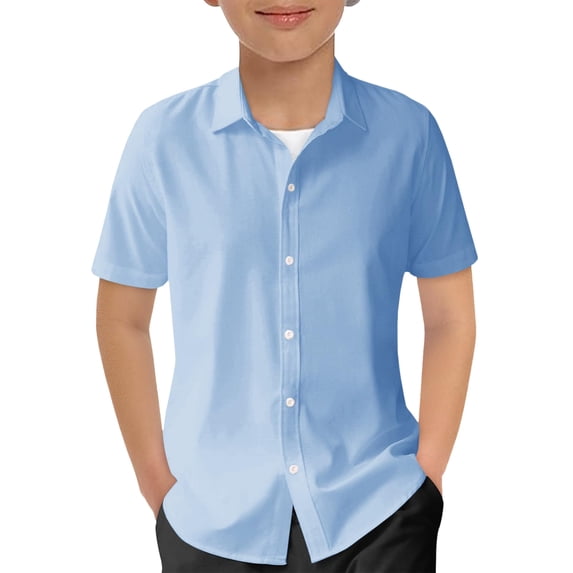 Byoo Toddler Boys Button Down Shirts Short Sleeve Solid Casual Formal Collared Tops T Shirt