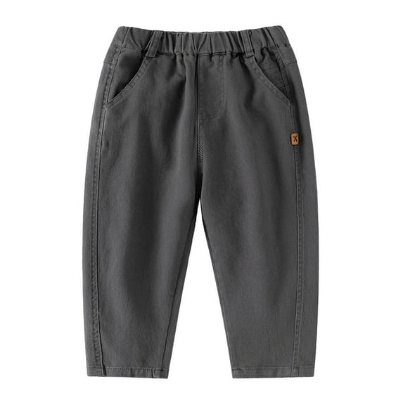 Byoo Toddler Boys Casual Pants Vintage Durable Elastic Waist Solid Color Loose Fit Pants with Pockets Comfortable Trousers for Kids,Grey