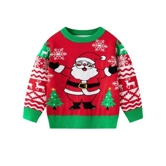 Byoo Toddler Boys Christmas Sweater Santa Claus Print Xmas Crew Neck Knitted Pullover Top