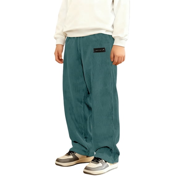 Byoo Toddler Boys' Corduroy Wide Leg Pants Baggy Husky Solid Wide Leg Elastic Waist Casual Trousers