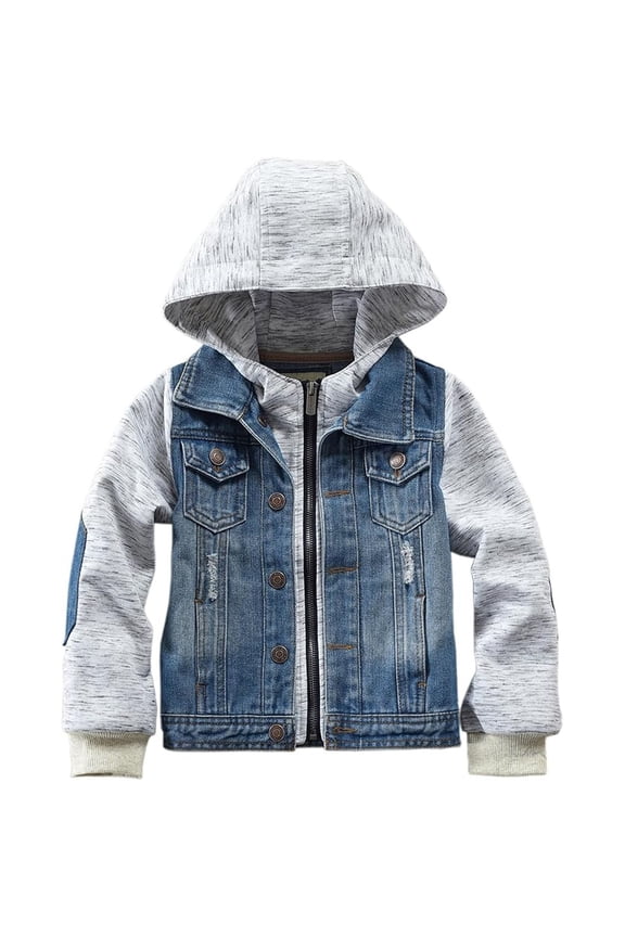 Toddler Boys Denim Jacket Zipper Full Sleeve Hood Classic Casual Coat Comfortable Jacket for Kids