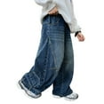thumbnail image 1 of Byoo Toddler Boys Denim Jeans Baggy Solid Wide Leg High Elastic Waist Jeans Children Regular Husky Trousers, 1 of 8
