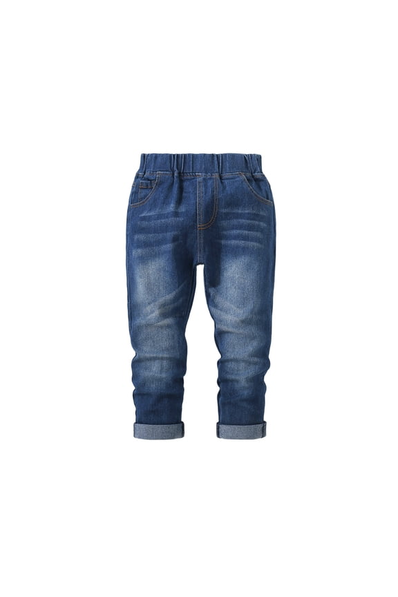 Toddler Boys Denim Pants Elastic Waist Wash Jeans with Functional Pockets Comfort Stretch Husky Trousers