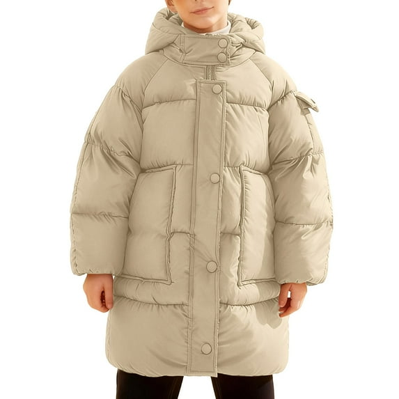 Byoo Toddler Boys Down Coat Solid Color Padded Hooded Long Puffer Jacket Outerwear with Pocket Winter Thickened Coat