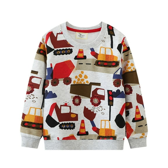 Byoo Toddler Boys Excavator Print Casual Sweatshirt Crew Neck Long Sleeve Pullover Top