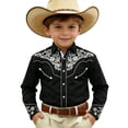 thumbnail image 1 of Byoo Toddler Boys Floral Embroidered Western Shirt Long Sleeve Button Down Cow Boy Blouse,Black2, 1 of 4