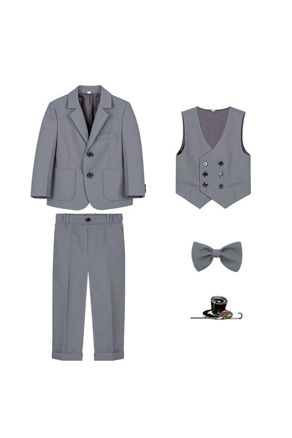 Toddler Boys Formal Outfit Set Bow Tie Solid Shirt Vest Button Down Coat Pants Suit Set Kid Weeding Clothes Sets