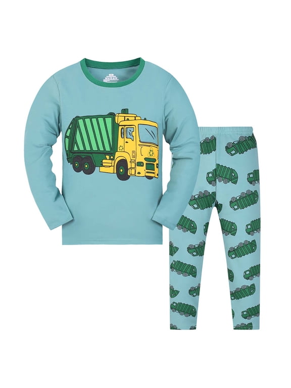 Toddler Boys Garbage Truck Graphic Homewear Set Long Sleeve Print Sleepwear Set Soft Breathable Nightwear Outfits
