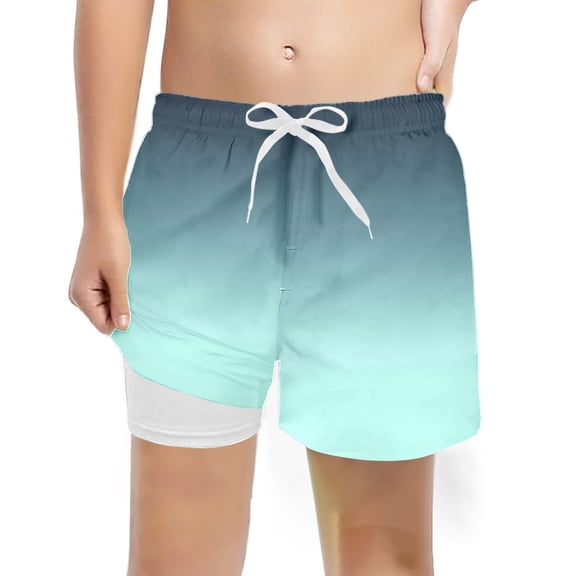 Byoo Toddler Boys' Gradient 2 In 1 Athletic Shorts Beach Quick Dry Drawstring Soft Running Bottoms
