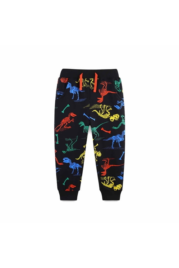 Toddler Boys Graphic Sweatpants Casual Dinosaur Print Elastic Waist Joggers Pants Active Sporty Kids Trousers,Black
